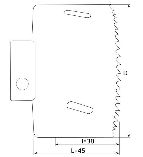 Otwornica Bi-Metal Plus (seria 551 CMT) - rysunek techniczny.